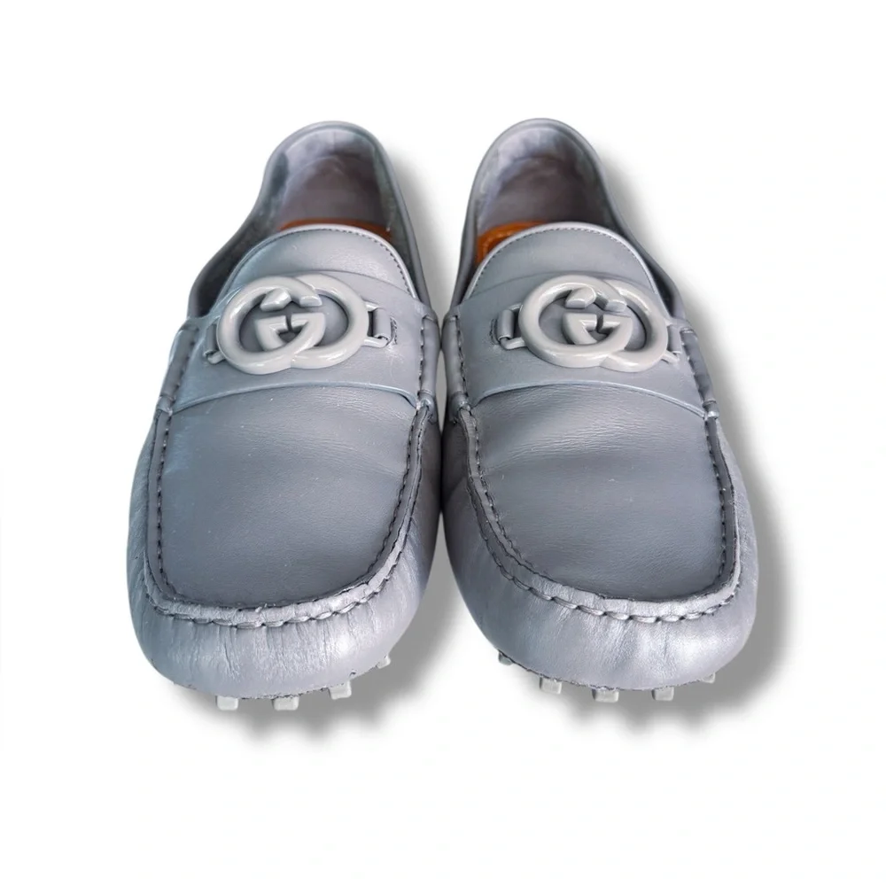 Gucci Grey Leather Interlocking G Drivers Loafers Men’s Size 6.5 / Women’s 8-8.5